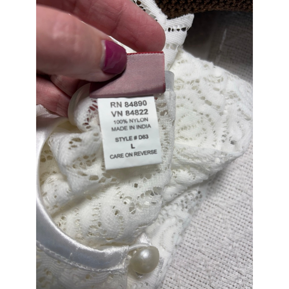 VTG 90s Tudor Court White Coquette Scalloped Lace Top Button Cardigan SZ L - Picture 8 of 8